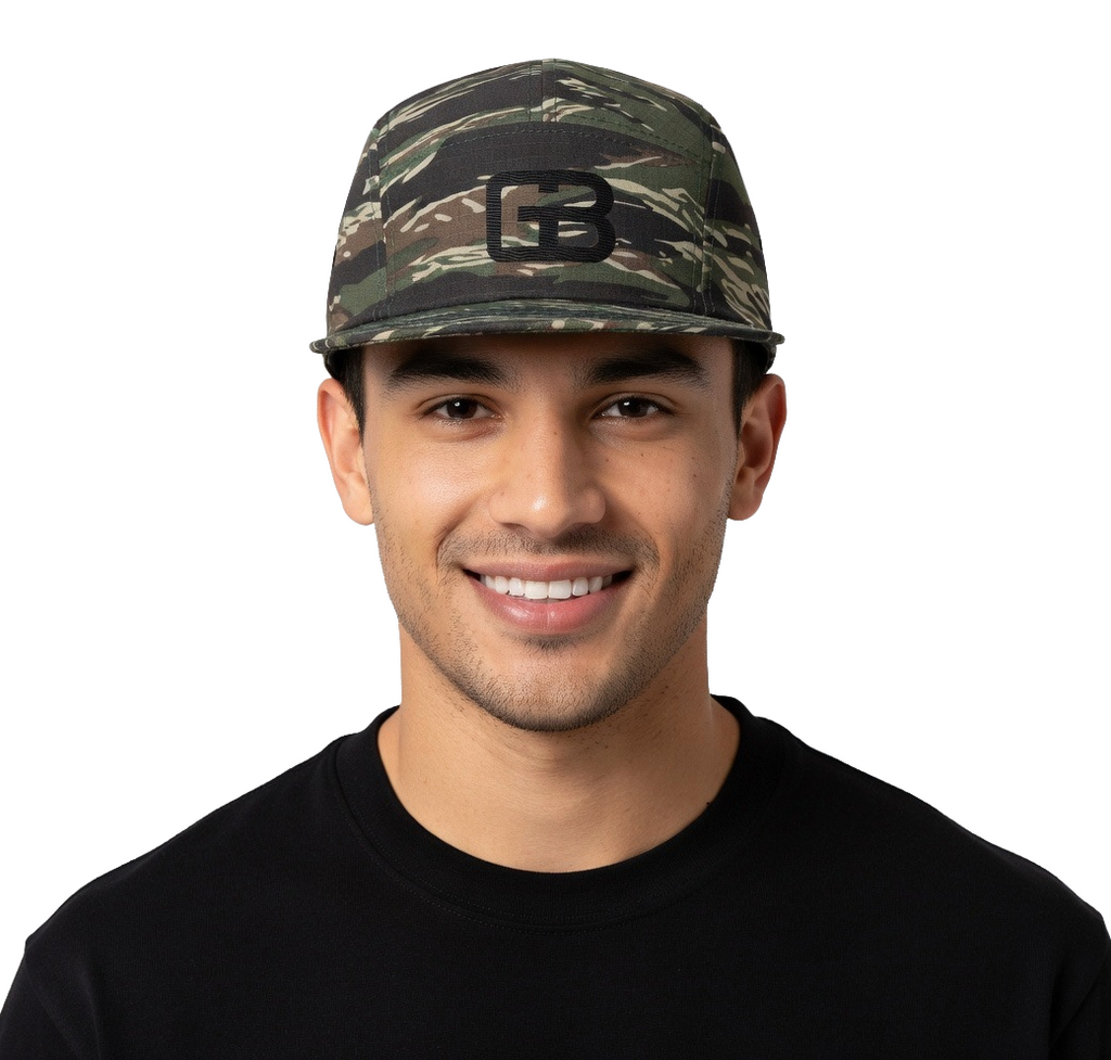 GB camo five panel cap