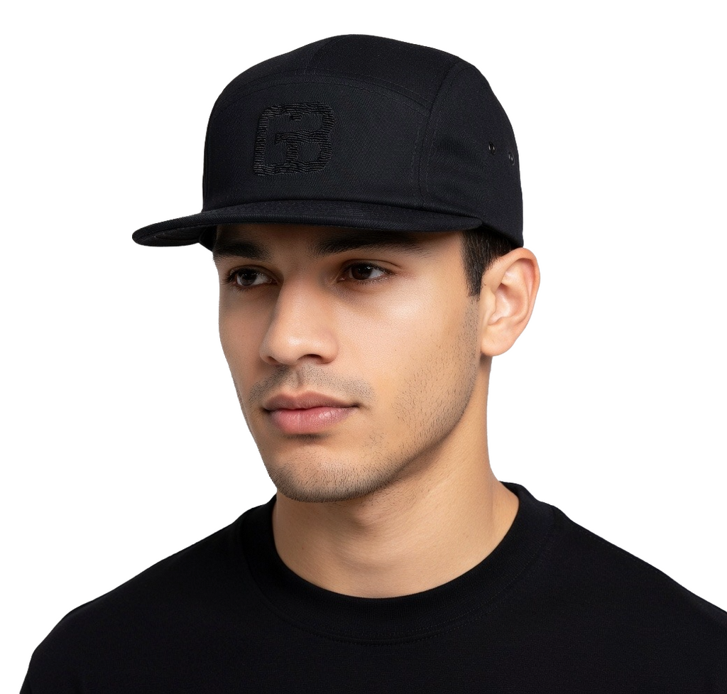 GB Black embroidered five panel cap